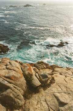 Waves Crash Against Rocky Shore at Point Lobos, Big Sur, California