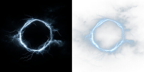 Fototapeta premium Lightning ring with a transparent background representing energy and movement in two contrasting styles