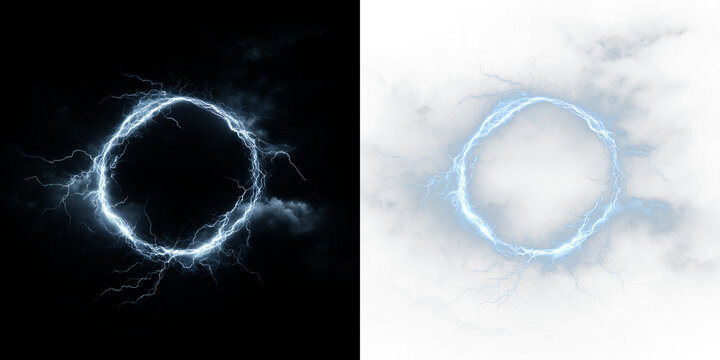 Lightning ring with a transparent background representing energy and movement in two contrasting styles
