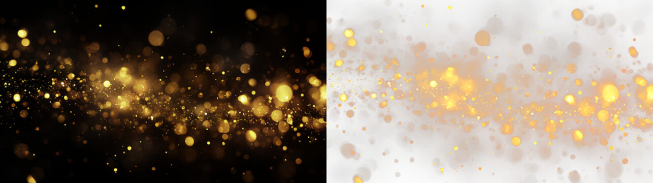 Golden glitter effects on transparent background for design projects and digital art