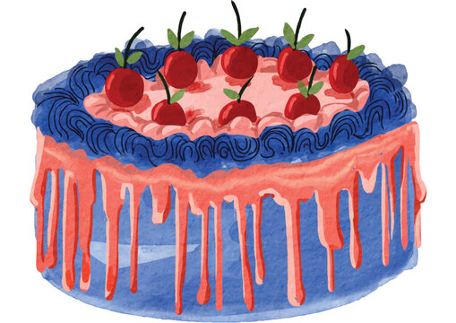 Delicious Blue Cake with Cherries