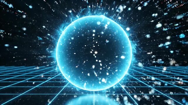 Glowing digital portal visualizing data compression and storage