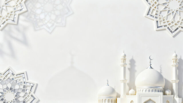 Elegant Islamic Geometric Shadow Pattern on White Minimal Background for Ramadan and Eid Design