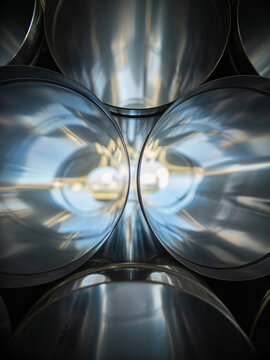 Stainless steel pipes interior close-up