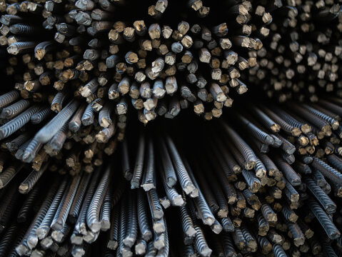 Steel rebar bundle ends close-up