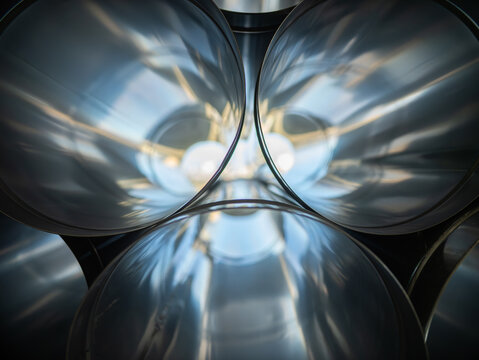 Stainless steel pipes interior view close-up