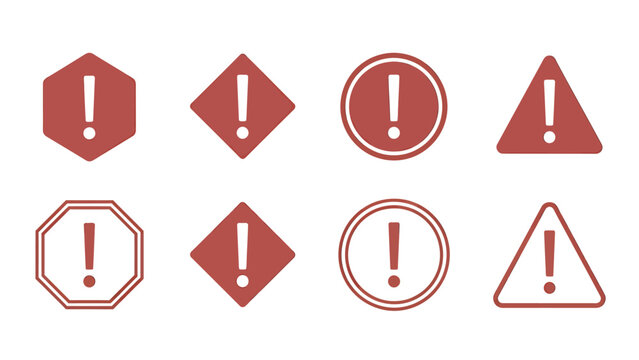 Set of warning exclamation icons and alert symbols for graphic design.