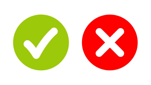Green circle check and red circle cross icons representing approval and denial in a graphic symbol set.