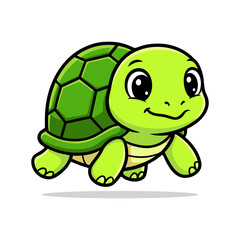 Fototapeta premium Cartoon Style Cute Green Sea Turtle with Shell Animal Illustration