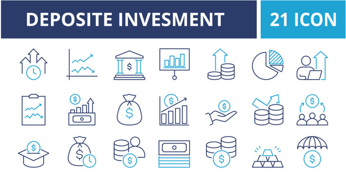 Deposite Invesment web banner icon set outline multistyle vector illustrations concept