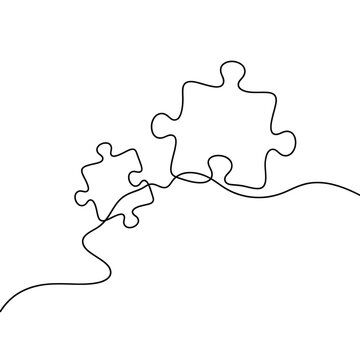 Continuous line drawing depicts interlocking puzzle pieces and a flowing curve
