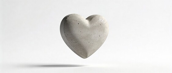 Obraz premium Minimalist concrete heart sculpture floating against a clean white background
