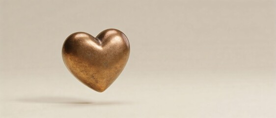Obraz premium A single bronze heart sculpture floats gently against a soft, neutral background.