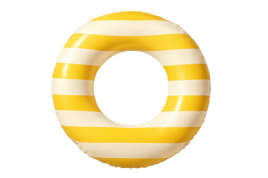 Yellow striped inflatable swim ring floating on transparent background