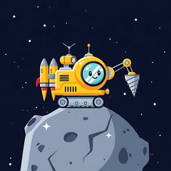 Fototapeta premium Cartoon Spacecraft on Moon Surface Exploration.