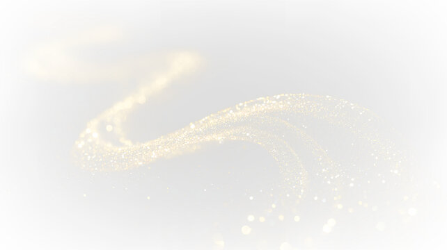 Shimmering gold sparkles on transparent background create a smooth flowing pattern in simple and clear design
