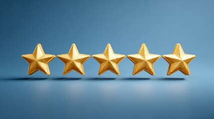Fototapeta premium Five golden stars representing top performance on a blue background show high customer satisfaction and excellent service quality