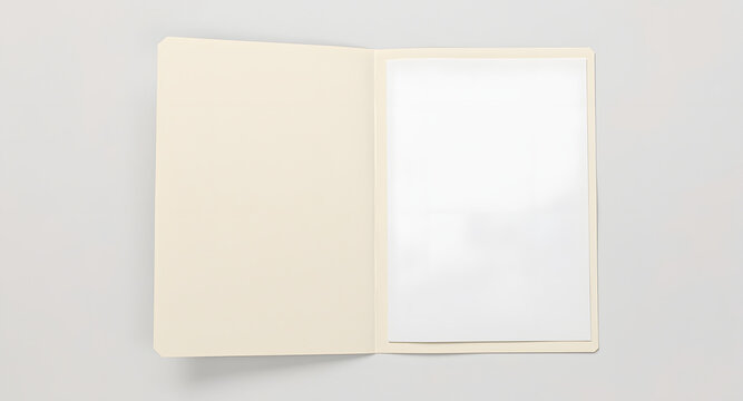 Open Light Buff Manila Folder With Blank Document and Copy Space