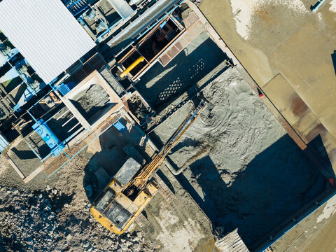 Aerial View of Concrete Plant and Industrial Machinery