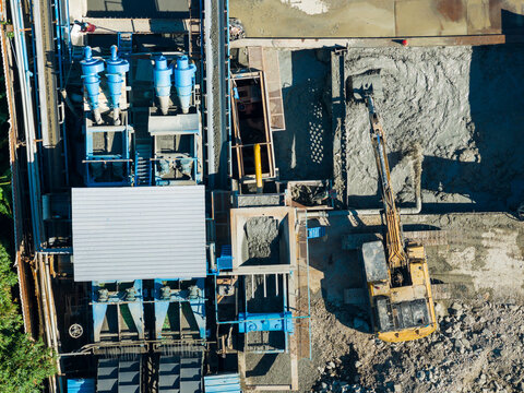 Aerial View of Concrete Plant and Industrial Machinery