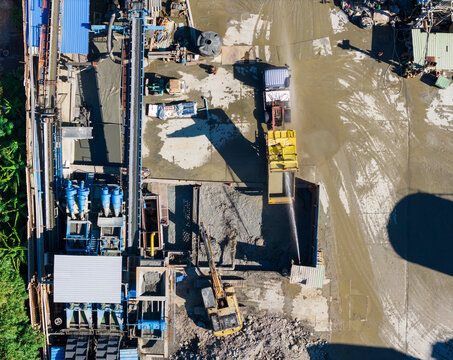 Aerial View of Concrete Batching Plant Operations