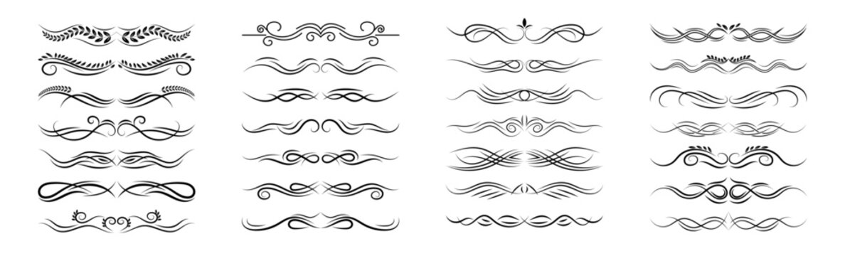 Collection of Elegant Black Ornate Decorative Flourishes and Borders for Graphic Design Projects