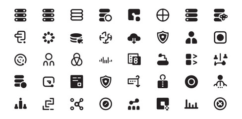 Fototapeta premium Data server database icons vector set big data protection cloud computing technology digital security