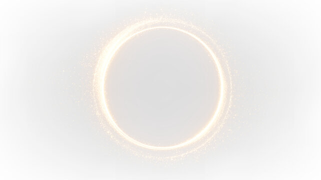 Luminous particle ring in metallic deep gold tones with transparent background showcasing bright emerald and neon effects