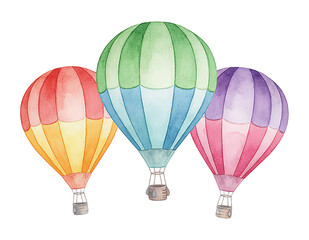 Naklejka premium Three colorful hot air balloons flying in a beautiful watercolor illustration style