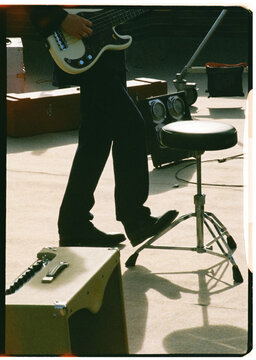 Anonymous guitarist playing guitar during a performance