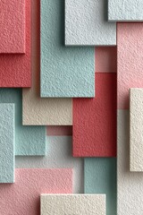 Fototapeta premium Colorful Textured Tiles Arranged in Overlapping Pattern with Earthy Tones and Warm Lighting