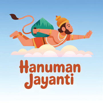 Hanuman Jayanti celebration with a monkey god flying in the sky Hindu festival clouds