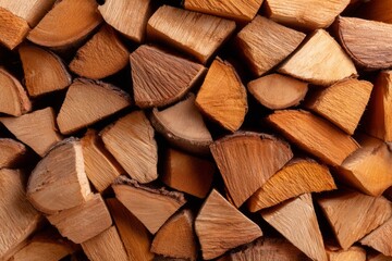Fototapeta premium Neatly Stacked Dry Firewood Ready for Winter Preparation and Cozy Nights by the Fireplace