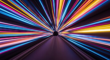 Vibrant Light Trails on Dark Roadway