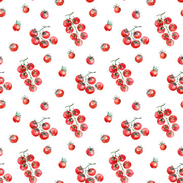 Sun-Ripe Cherry Tomatoes in a Hand-Painted Watercolor Pattern