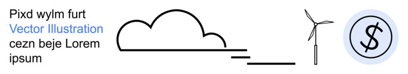 Obraz premium Renewable energy, environmental conservation, green finance, clean power, ecology, climate change. A cloud, wind turbine and dollar symbol. Renewable energy and green finance concept