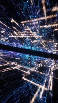 Futuristic digital network with glowing light trails and dynamic data streams, ideal for technology, science, and virtual interface visuals.