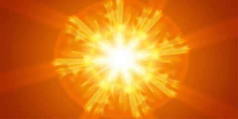 Obraz premium An abstract orange background vector featuring bright sun rays and a glowing star explosion with fire flames and yellow light textures for a high energy motion wallpaper design