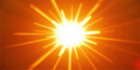Obraz premium A vibrant sunburst background featuring bright orange and yellow rays that create a warm summer energy explosion with an abstract star design and shining sunlight beams in a vector illustration