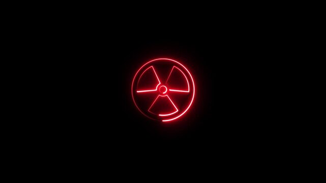 Glowing neon Radiation symbol animation on a black background, Red neon radioactive hazard Project Radioactive behaviors icon animated,