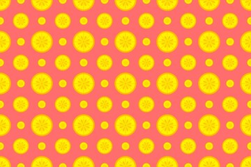 Lemon Slice Pattern on Pink Background. Seamless Citrus Slice Pattern Pink. Yellow Lemon Repeating Pattern