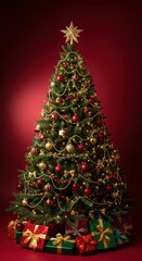 Festive Christmas Tree with Gifts and Star Ornament.