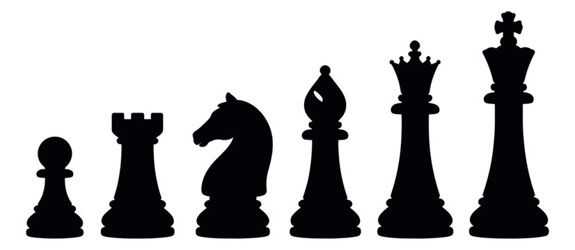Silhouette chess piece set featuring all standard pieces for strategy concepts