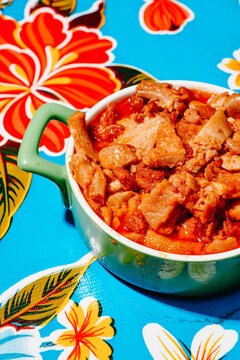 a close view of Spanish callos con jamon