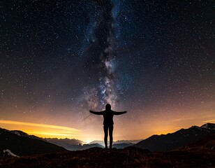 Fototapeta premium 天体観測、星の軌跡、宇宙とのつながり star watching