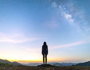 Obraz premium 天体観測、星の軌跡、宇宙とのつながり star watching