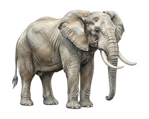 Obraz premium Large African elephant standing still showing its powerful presence and distinct features in a beautiful watercolor artwork
