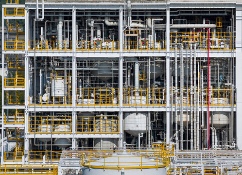 Petrochemical Plant with Dense Pipelines and Storage Tanks