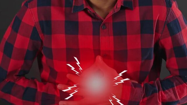 Stomach Pains or stomachache with a painful digestive system ache as an abdominal illness. Healthcare, medical or belly problems.