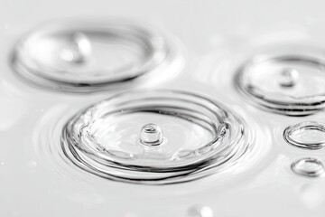 Ripples and drops of water forming perfect concentric circles, reflecting light